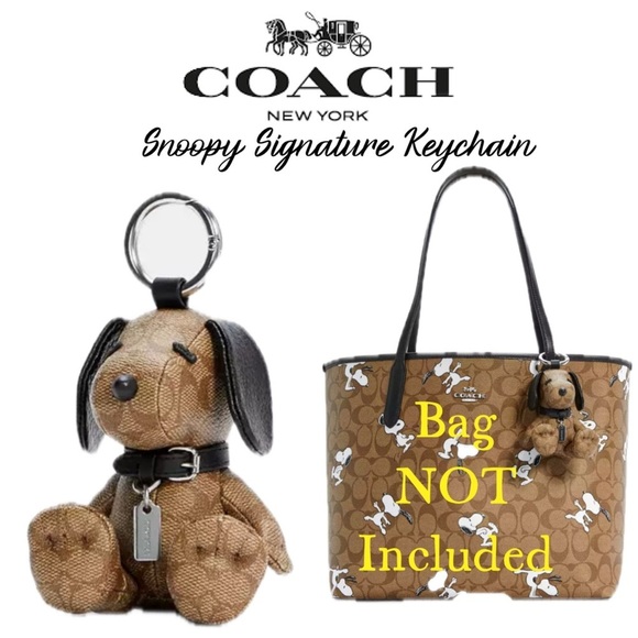 COACH X PEANUTS SNOOPY Bag Charm Signature Canvas Brown Beige NWT Keychain - Picture 1 of 14